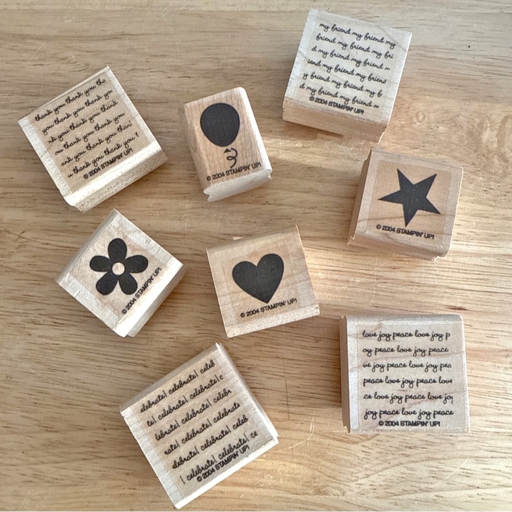 Stampin’ Up! Mini Messages 2004 Retired Rubber Stamp Set 8 Mounted Wooden Block